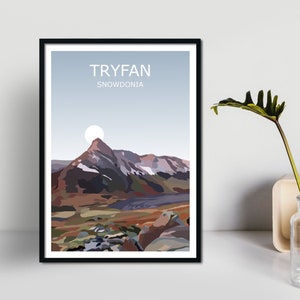 Tryfan Art Print, Galles Paesaggio, Snowdonia National Park, Welsh Walking Ogwen Valley Peak, Cymru Travel Poster, Glyderau Hiking Gift