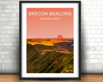 Brecon Beacons Sunset Landscape Art Print, UK National Park, Wales Pen Y Fan ,Travel Poster, Adventure Gift Idea, Wild Hiking Walking Cymru