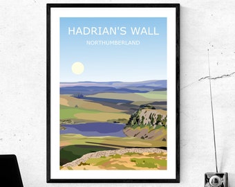 Hadrian's Wall Landscape Art Print, UK Northumberland National Park ,Travel Poster, Adventure Gift Idea,Wild Hiking Great Britain,North East