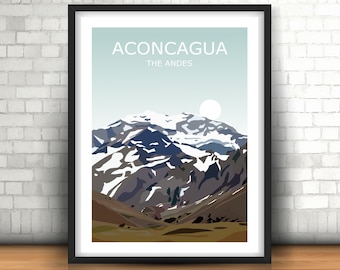 Aconcagua Art Print, South America's Highest Peak Landscape, Andes Mountain Range, ,Travel Poster, Hiking Gift, Argentina Climbing