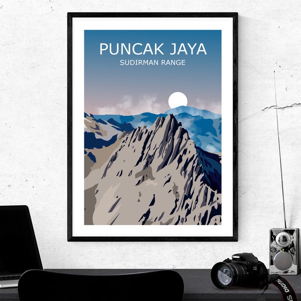 Puncak Jaya Art Print, Australasia Highest Peak Landscape, Sudirman Range, Travel Poster, Hiking Gift, Mountain Climbing, Carstensz Pyramid