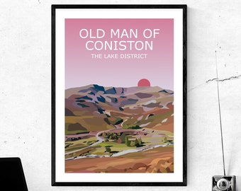 The Old Man Of Coniston Sunset Art Print, The Lake District Landscape,  National Park, Keswick, Travel Poster, Adventure Gift Idea, Fells