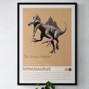 Spinosaurus - Dinosaur Fact Sheet Art Print, Jurassic Kids Room Home Decor, Dino Minimalistisch Design, Moderne Kinderslaapkamer, Office Poster