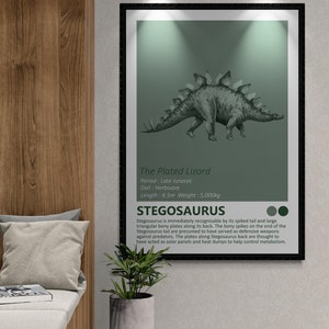 Stegosaurus - Dinosaur Fact Sheet Art Print, Jurassic Kids Room Home Decor, Steggy Dino minimalistisch design, moderne kinderslaapkamer