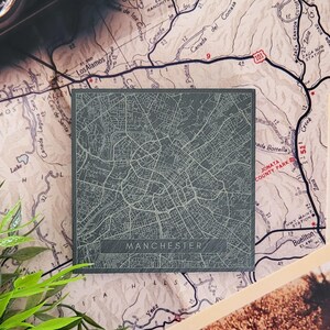 Manchester Slate Coasters | Map Print Etched Gift | City Centre | Stadiums| Local Present | New House Coaster