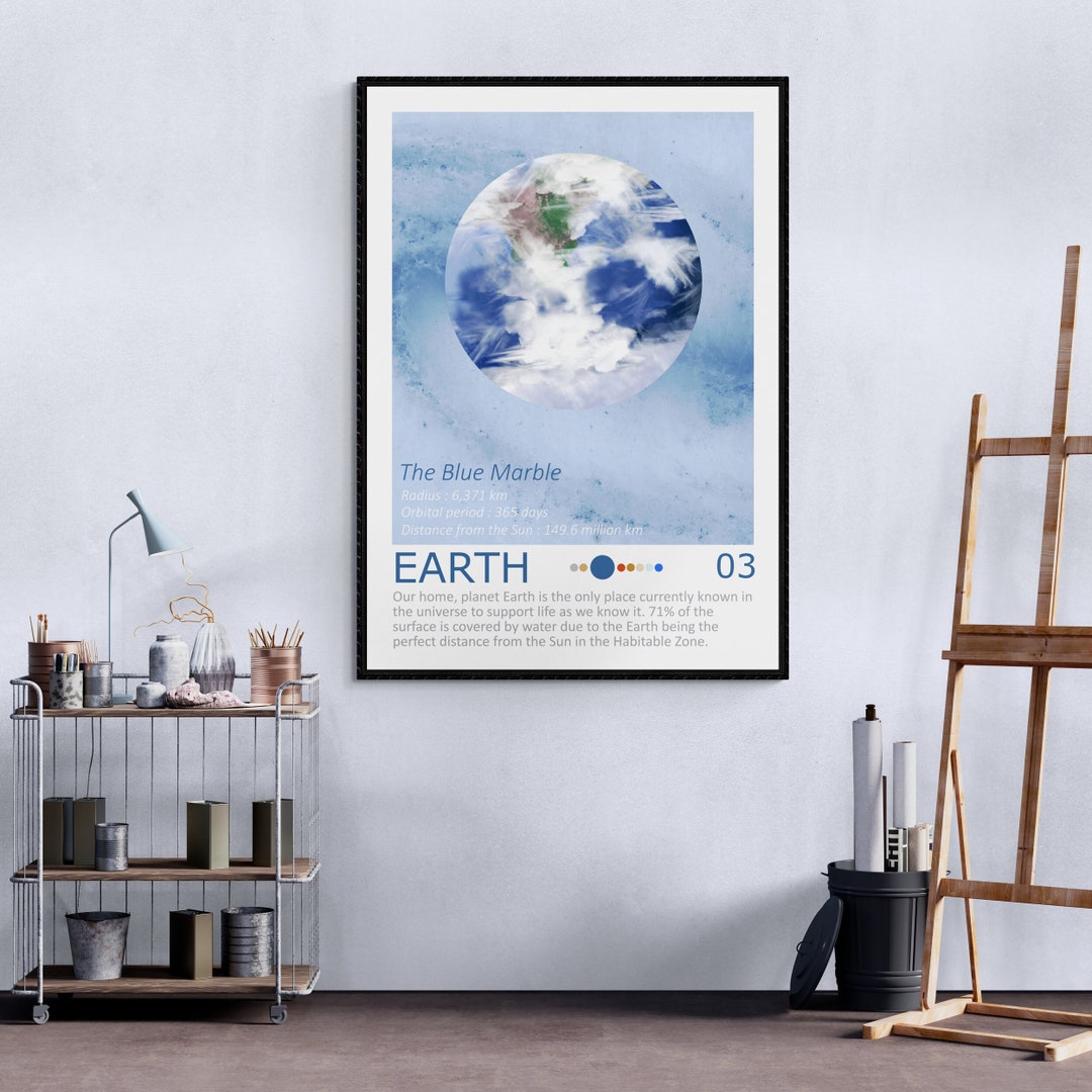 Earth - Solar System Art Print, Space Themed Home Decor, Minimalist ...