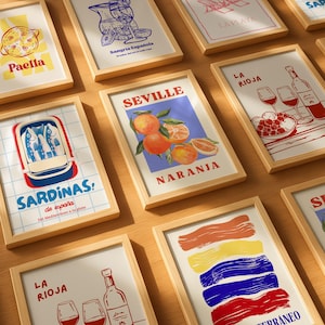 Spanish Kitchen Gallery Wall Prints | Set Of 7 Art Print Décor | Rustic Dining Aesthetic | Espana Food And Drink Poster | Spain Sangria