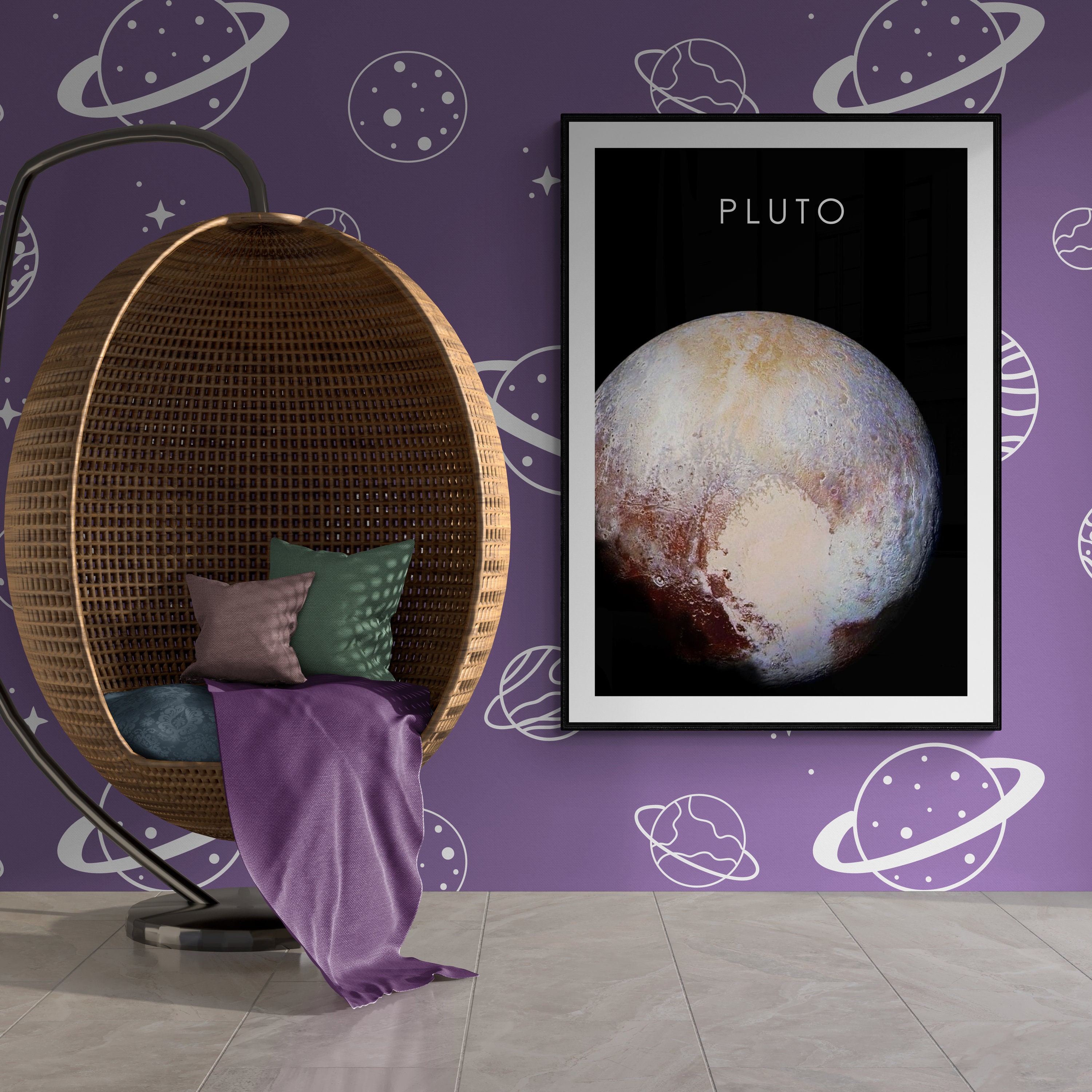 Plutón - Impresión de arte del sistema solar, decoración del hogar