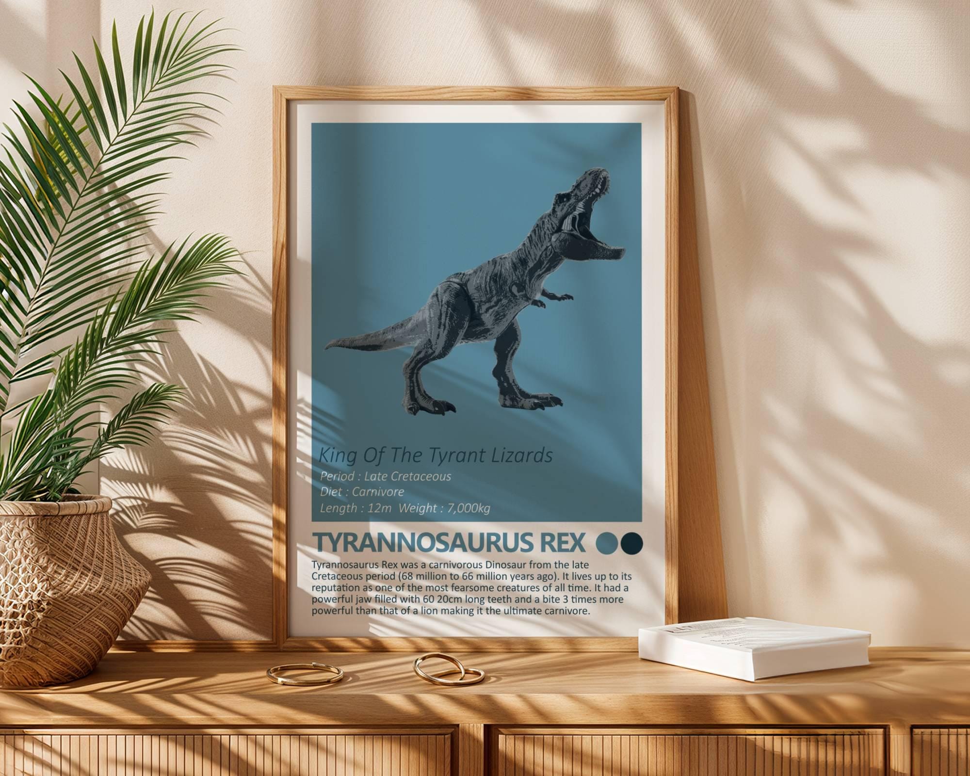 Tyrannosaurus Rex - Dinosaur Fact Sheet Art Print, Jurassic Kids