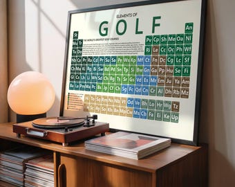 Elements of Golf Periodic Table Art Print | Golfer Gift | Golfing Wall Art | Golf Course Poster | Famous Courses Gift | Sports Décor