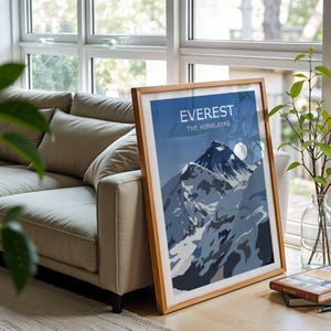 Mount Everest Art Print, Worlds Highest Peak Landscape, Himalaya Mountains, ,Travel Poster,Hiking Gift, Climbing Mahalangur Himal, Base Camp image 2
