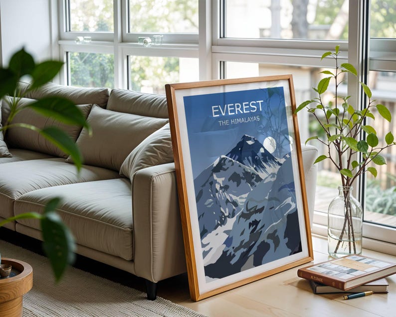 Mount Everest Art Print, Worlds Highest Peak Landscape, Himalaya Mountains, ,Travel Poster,Hiking Gift, Climbing Mahalangur Himal, Base Camp image 2