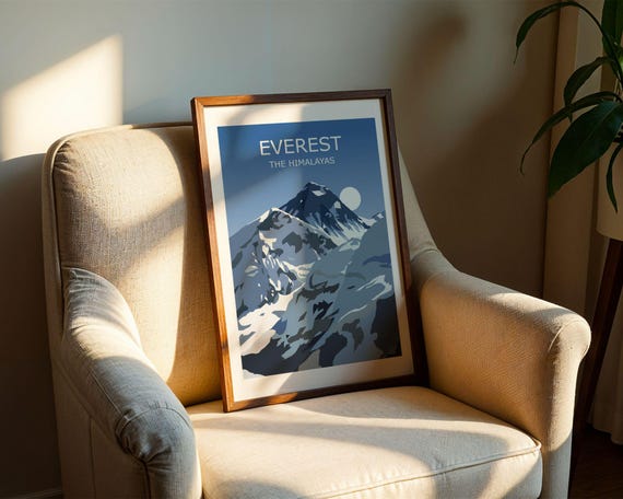 Mount Everest Art Print, Worlds Highest Peak Landscape, Himalaya Mountains, ,Travel Poster,Hiking Gift, Climbing Mahalangur Himal, Base Camp