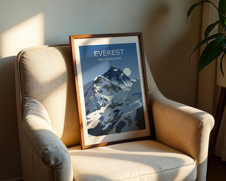 Mount Everest Art Print, Worlds Highest Peak Landscape, Himalaya Mountains, ,Travel Poster,Hiking Gift, Climbing Mahalangur Himal, Base Camp image 1