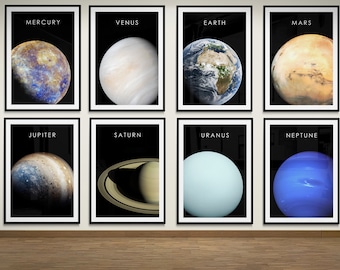 Solar System Art Prints - Full Set Of 8 Planets, Space Themed Home Decor, Minimalist Design, The Universe Galaxy, Modern Celestial Cosmic