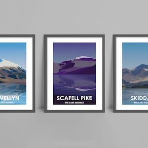 Lake Distrikt Drei Zinnen Kunstdrucke 3er-Set | Scafell Hecht | Hellelyn | Skifahrer | Die Seen Wandergeschenk | Modernes Wohndekor