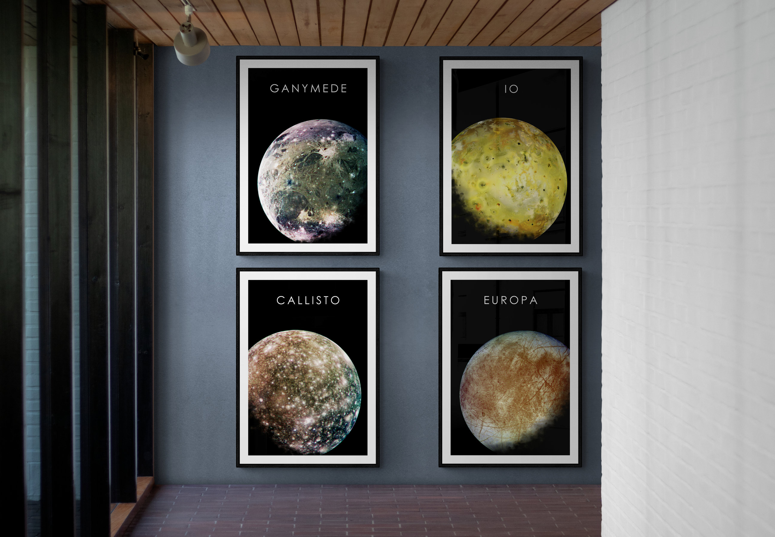 Moons Of Jupiter - Art Prints Set Of 4 , Space Themed Home Decor,Minimalist Design,The Universe Galaxy, Modern Celestial Cosmic Solar System