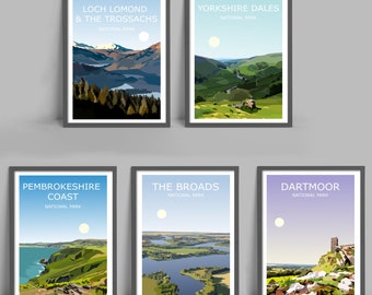 UK National Parks 15 Art Prints -  Yorkshire Dales, Cairngorms, Peak District, Snowdonia, Northumberland, Dartmoor, Pembrokeshire, Exmoor