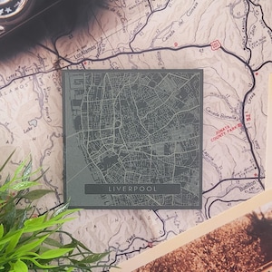Liverpool Slate Coasters | Map Print Etched Gift | City Centre | Anfield | Goodison Park | Local Present | New House Coaster