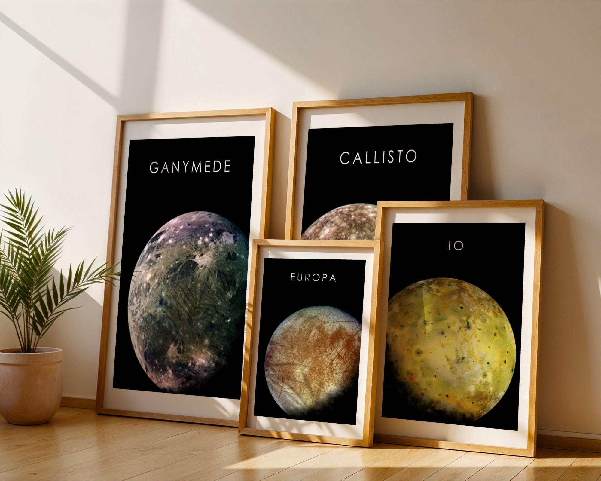 Moons of Jupiter - Art Prints Set of 4 , Space Themed Home Decor