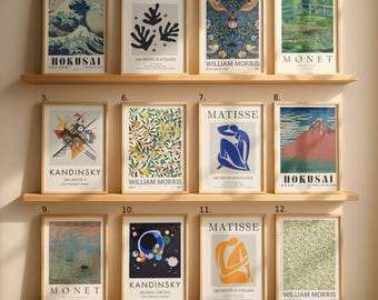 Modern Gallery Wall | Famous Artists Collection | Vintage Art Décor | Art Lover Gift | Matisse Monet Morris Hokusai Kandinsky Art Prints