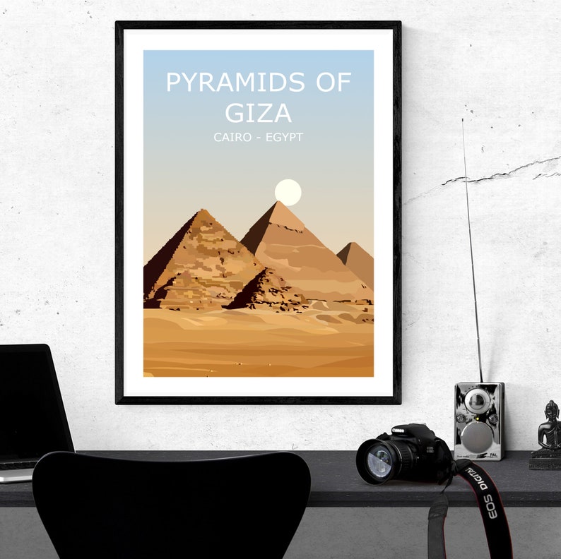 Pyramids Of Giza Art Print Landscape Travel Poster The Great | Etsy