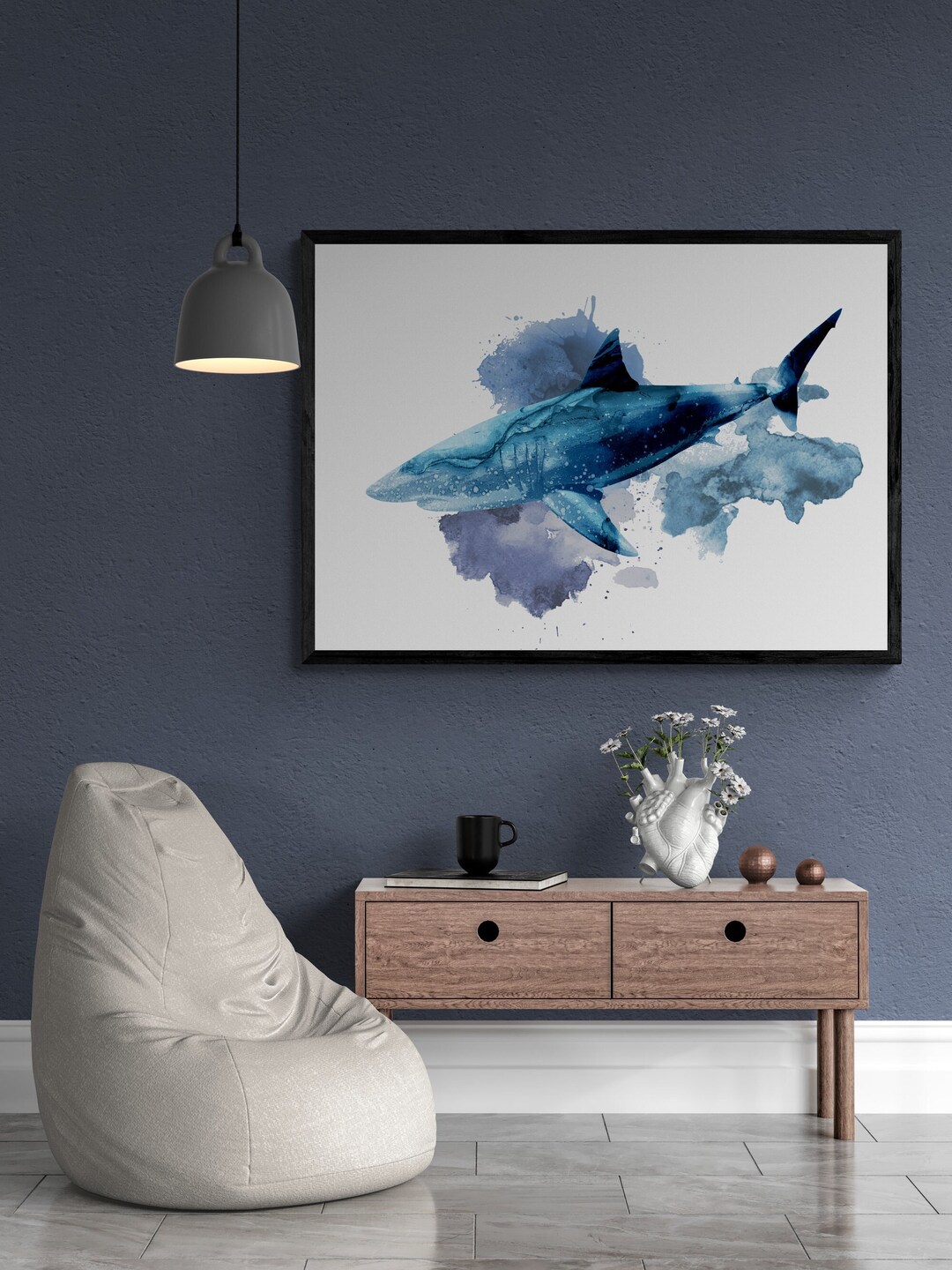 Great White Shark - Art Print, Nautical Theme, Kids Room Home Decor ...