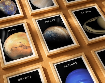 Stampe artistiche del sistema solare - Set completo di 8 pianeti, decorazioni per la casa a tema spaziale, design minimalista, l'universo, la galassia, il cosmo celeste moderno