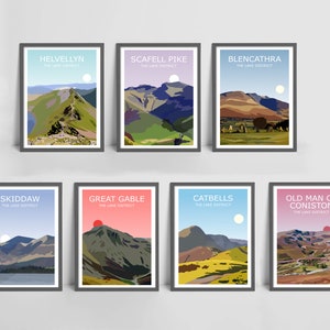 The Lake Distrikt Kunst Drucke Set 7 - Famous Fells Helvellyn, Scafell Pike, Blencathra, Skiddaw, Great Gable, Catbells,Alter Mann von Coniston