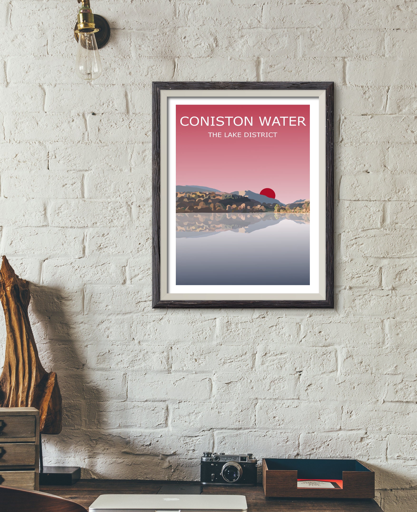 Coniston Water Sunset Art Print, The Lake District Landscape,  National Park, Cumbria, Travel Poster, Adventure, England Hiking, The Lakes