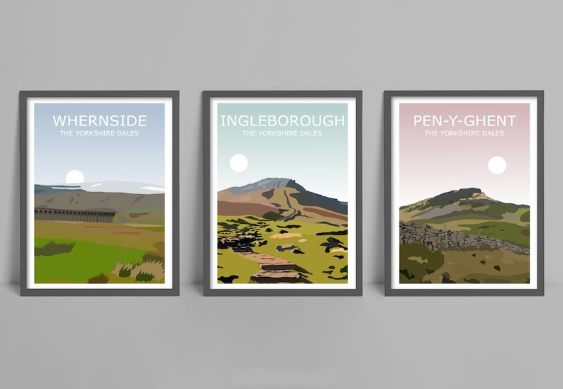 Yorkshire Three Peaks Set of 3 Art Prints Whernside Etsy