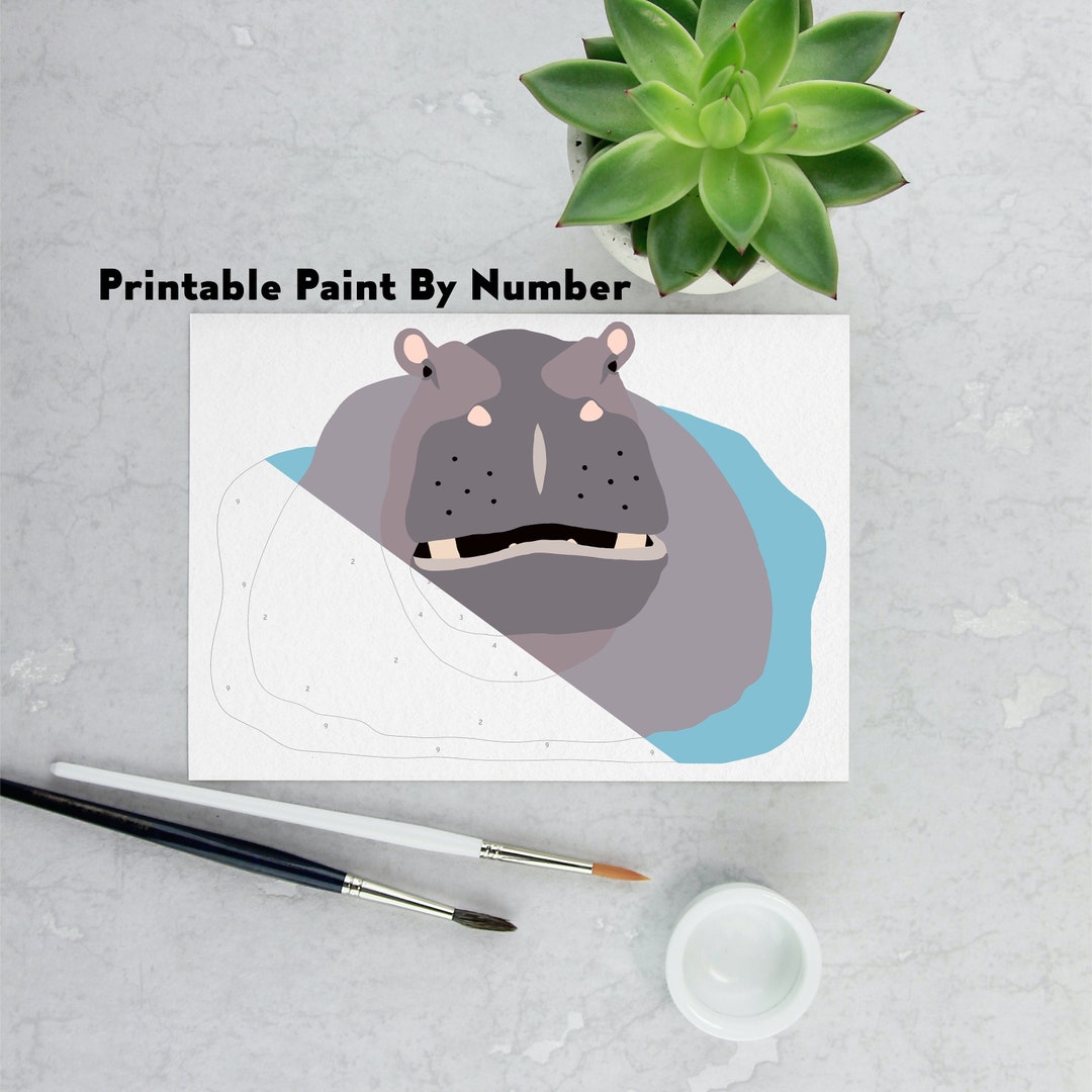 Hippo Beginner Paint by Number, Printable Starter Color by Number ...