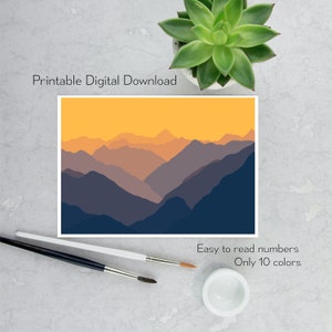 Mountain Starter Paint by Number,  Printable Landscape Color by Number, Simple Fall Illustration Coloring, Easy Numbered Art for Elderly