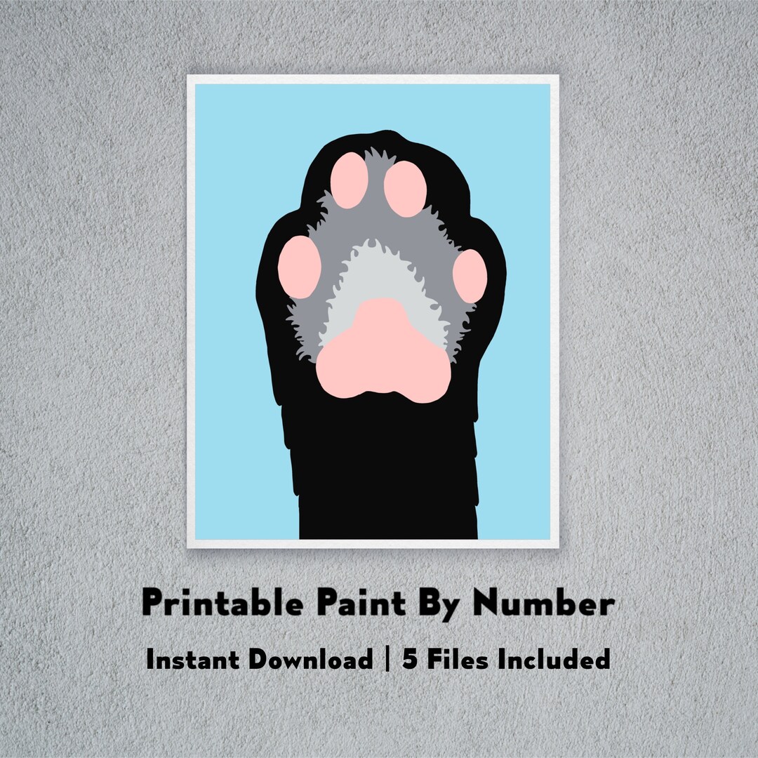 Easy Cat Paw Print Paint by Number Printable for Adults, Kitty Painting