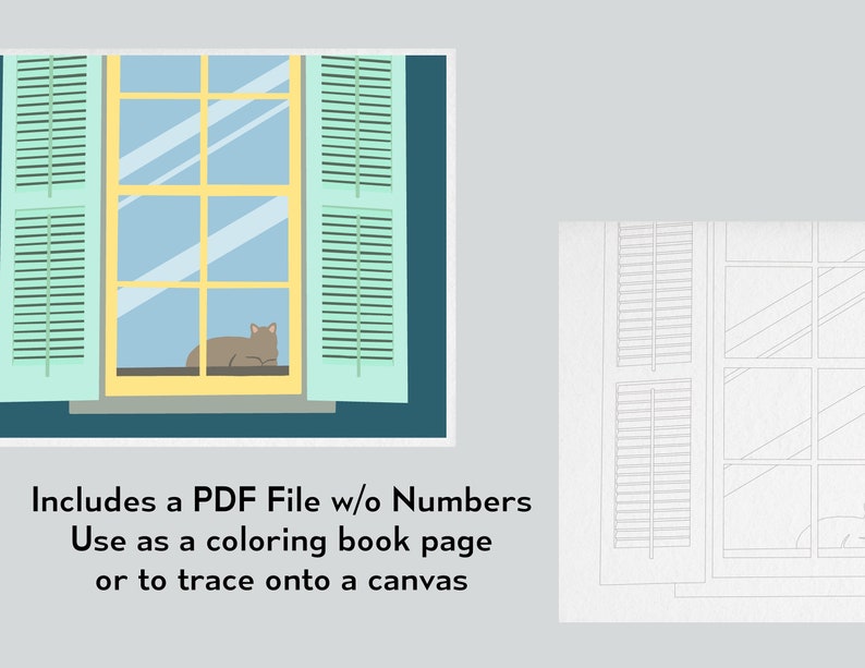 Cat in Window Paint by Number Outline, Simple Printable Design (digital ...