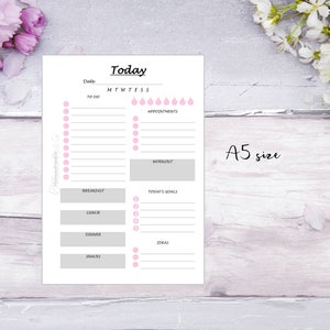 PRINTED A5 DO1P Printed Planner Insert Day on 1 page Filofax Kikkik Grey & pink 1 month 32 Days image 3