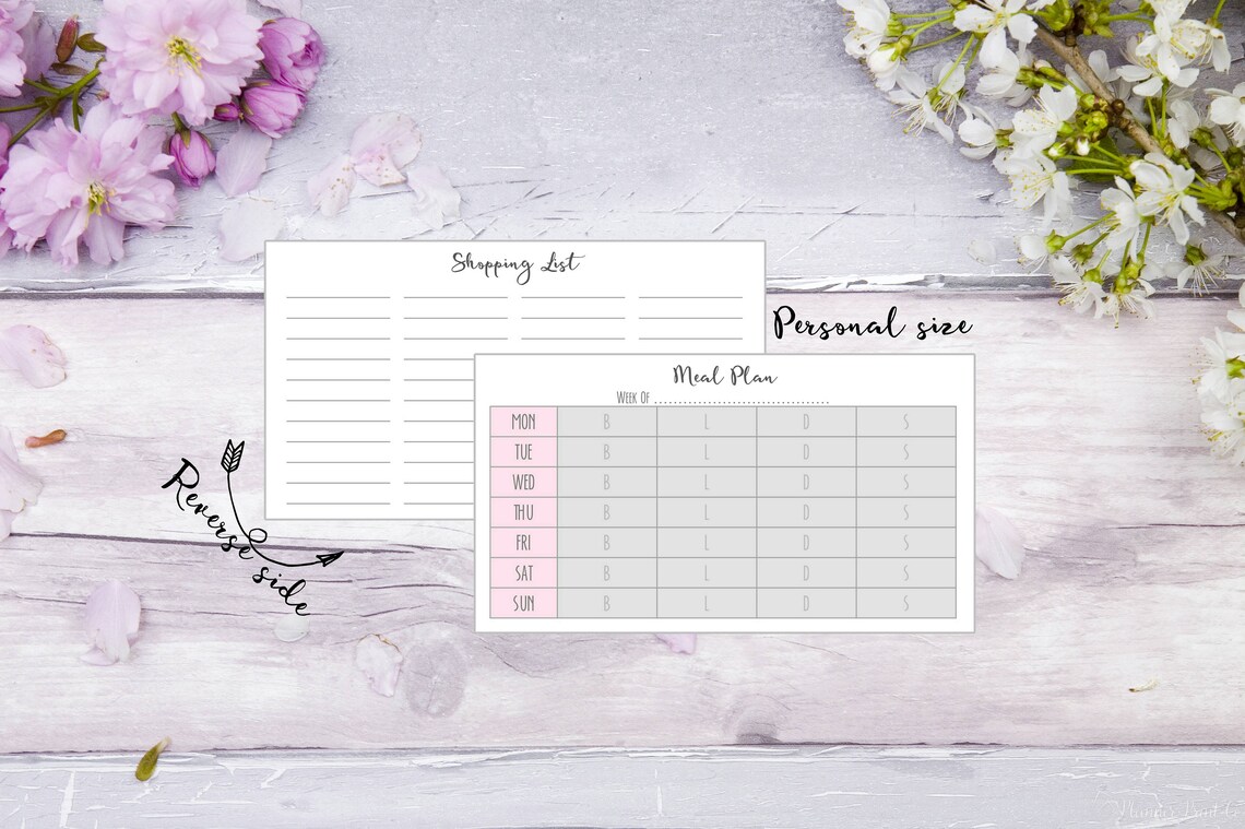 PRINTED Meal Plan Pink Grey Personal Size Planner Insert - Etsy UK