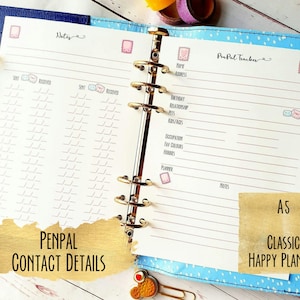 Penpal Tracker Log A5 Printed Insert Planner Kikkik Filofax Penpal contact info Address Insert Contact checklist ringbound Organiser refill