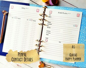 Penpal Tracker Log A5 Printed Insert Planner Kikkik Filofax Penpal contact info Address Insert Contact checklist ringbound Organiser refill