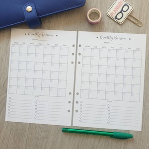 A5 Monthly at a glance undated yearly planner overview insert refill dated monthly daily ringbound filofax KikkiK refill organiser plan