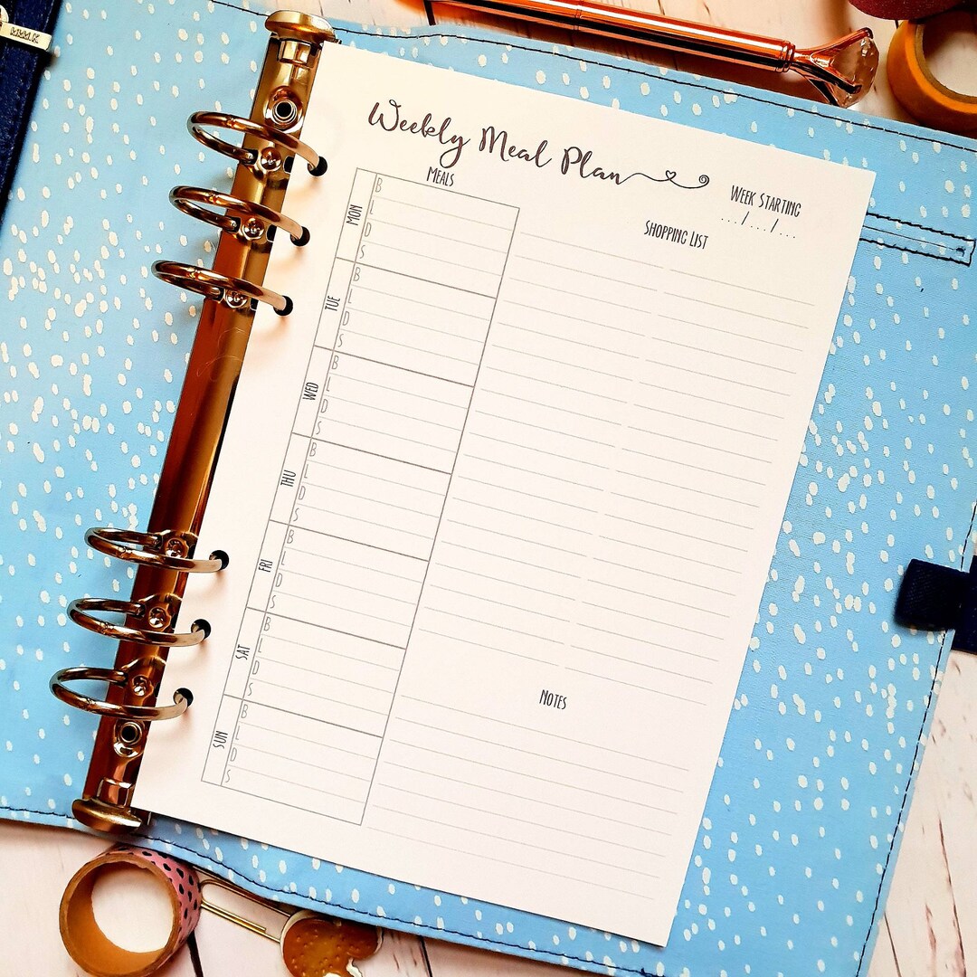 PRINTED Meal Plan | Grey | A5 | Printed | Planner | Insert | Weekly ...