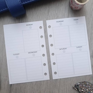 PRINTED POCKET LINED undated WO2P Planner Insert Filofax Kikkik Week on two 2 pages weekly Yearly  create 365 daily plan refill ringbound