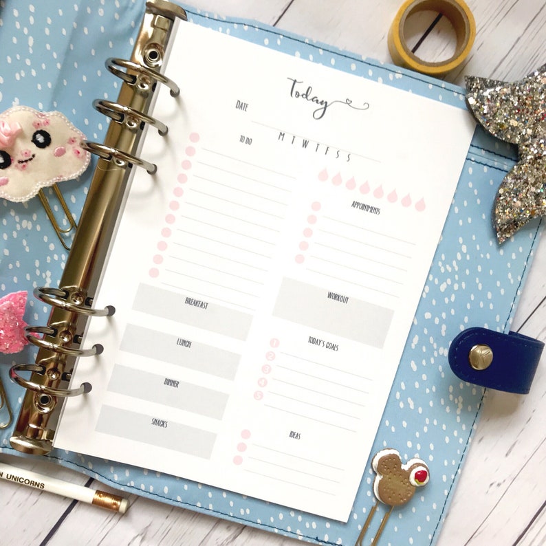 PRINTED A5 DO1P Printed Planner Insert Day on 1 page Filofax Kikkik Grey & pink 1 month 32 Days image 1