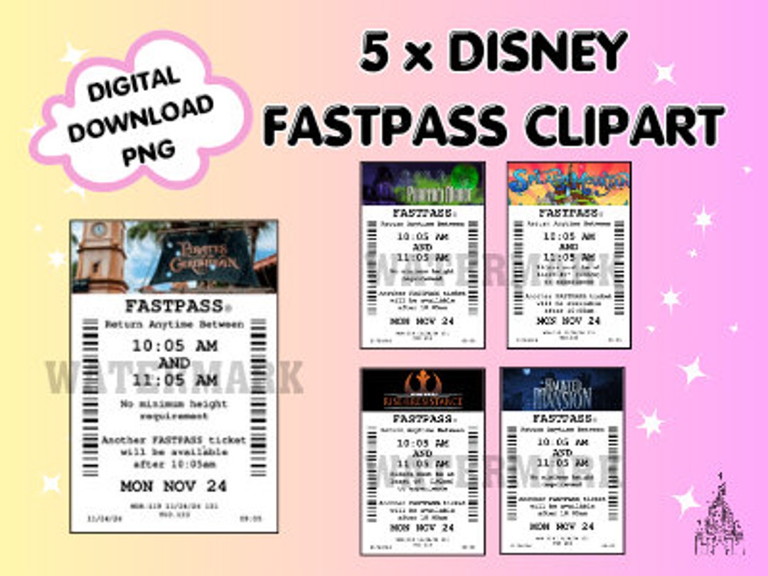 Disneytheme Park Clipart Fastpass Ticket Theme Park Ride Digital ...