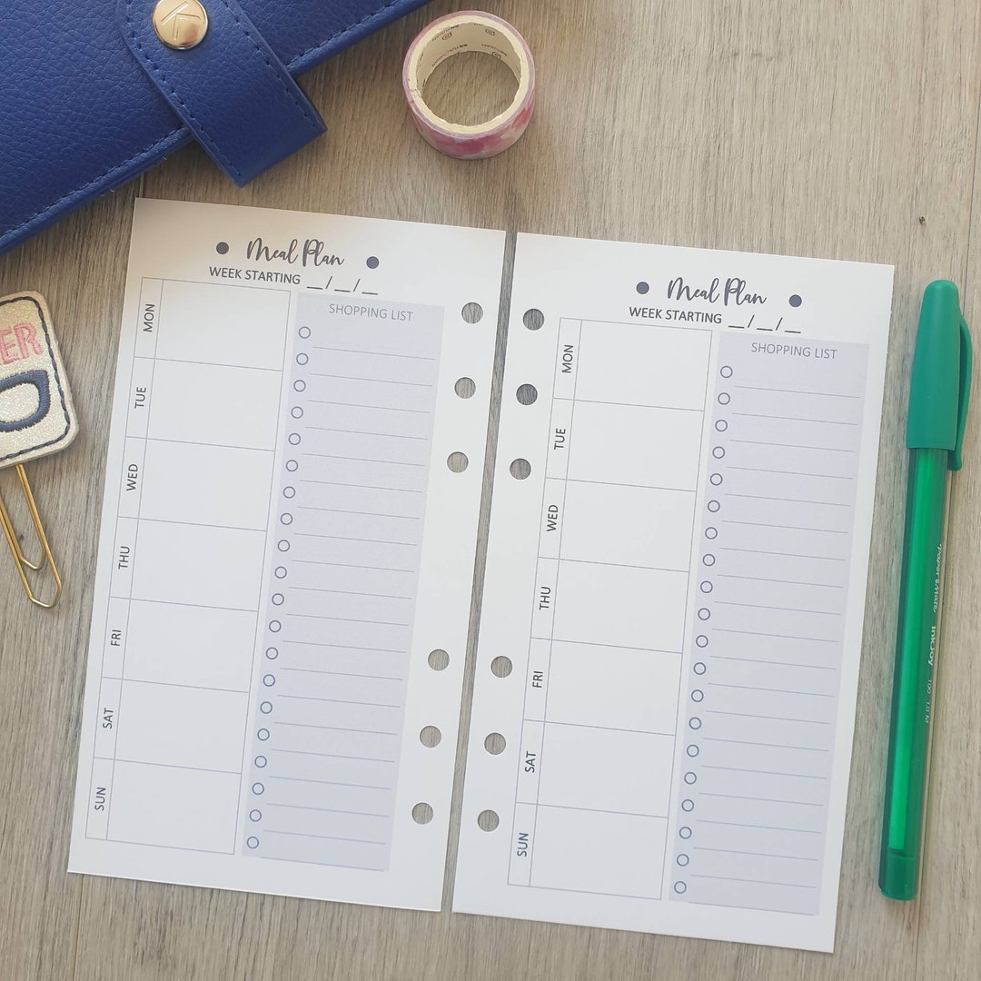 PRINTED Meal Plan Dinner Menu Personal Size Planner Insert Weekly ...