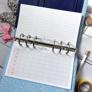 PRINTED Meal Plan Pink Grey Personal size Planner Insert Weekly Shopping List Filofax Kikkik to buy do create 365 ringbound organiser refill