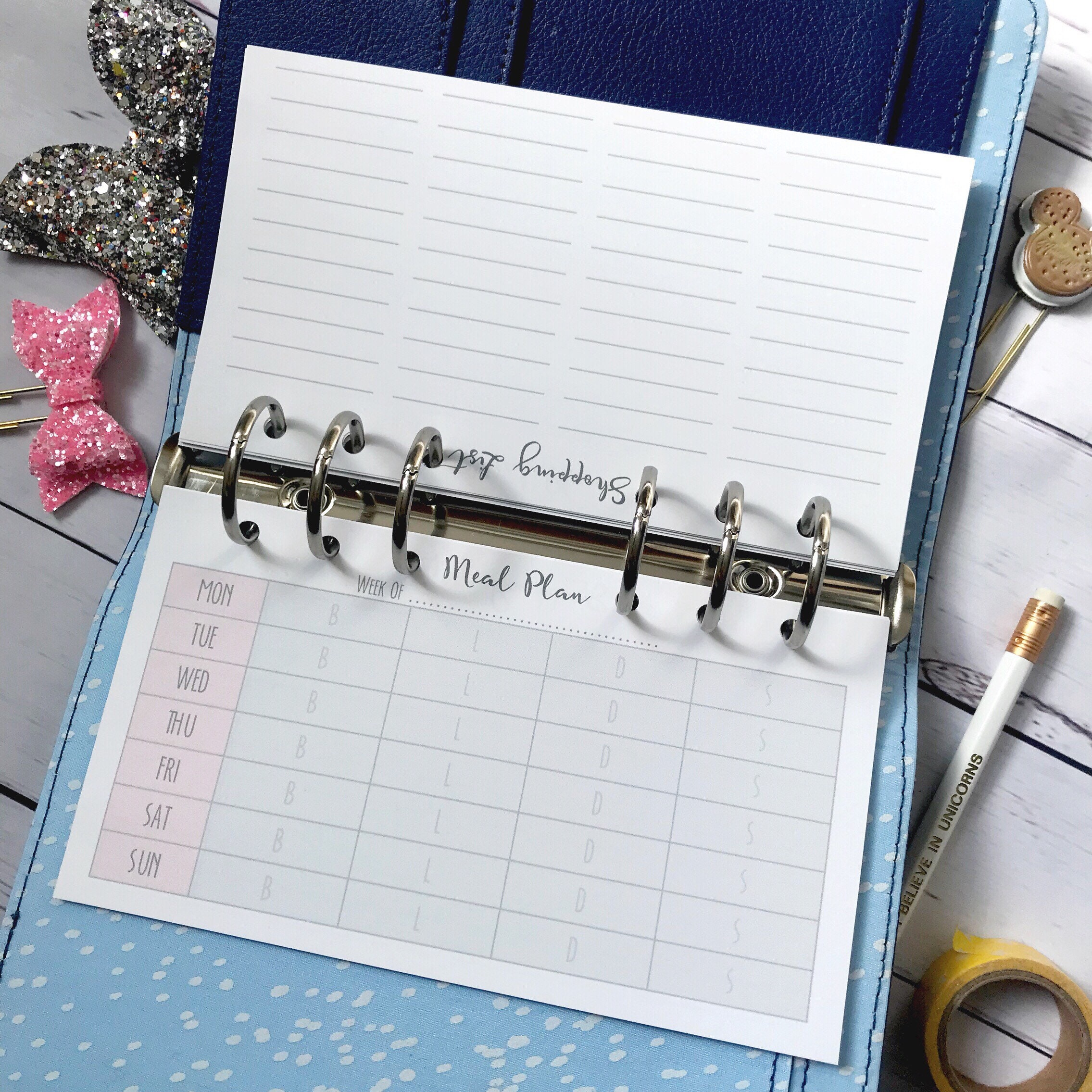 PRINTED Meal Plan Pink Grey Personal Size Planner Insert | Etsy UK