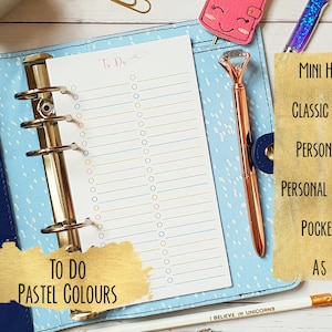 Printed To Do A5 Personal Planner Insert Filofax Kikkik RINGBOUND refill pages A6