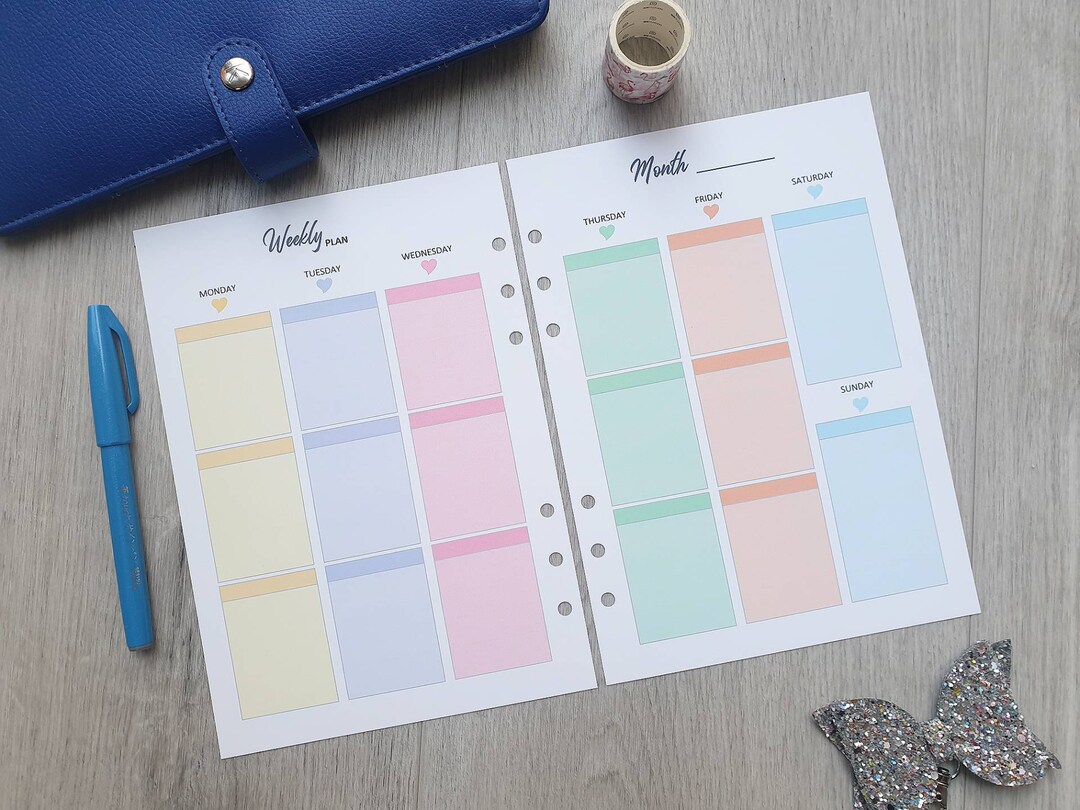 PRINTED A5 Planner Insert WO2P Week on 2 Pages Weekly Plan Glance ...
