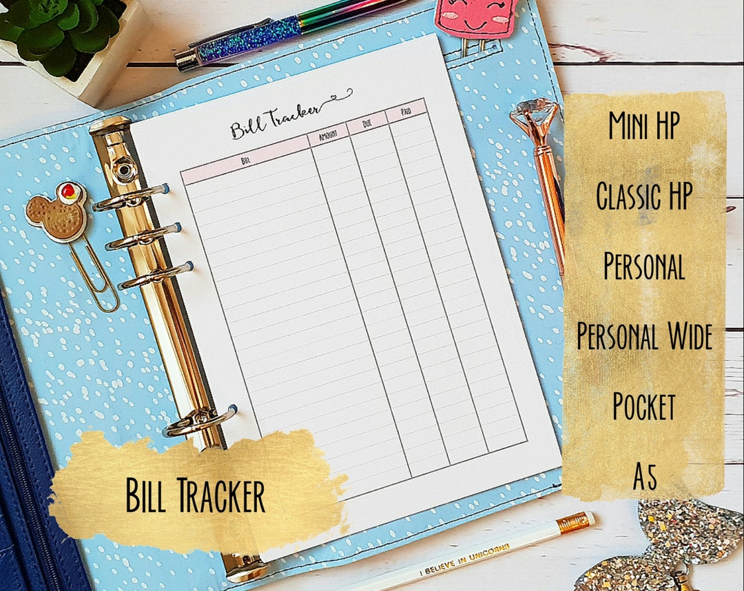 PRINTED Bill Tracker Log A5 Personal Size Planner Insert Refill ...